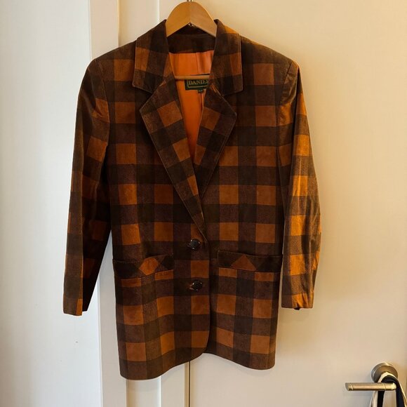 Vintage Danier Leather Suede Blazer Jacket Orange Checker Size XS Preowned - Picture 1 of 12